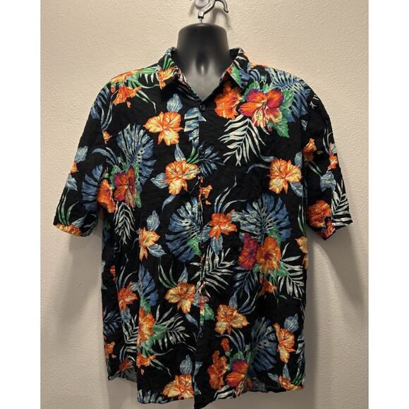 Jogal Hawaiian Shirt Mens XXL Black‎ Colorful Tropical Funky Palm Floral Beach - Picture 1 of 3